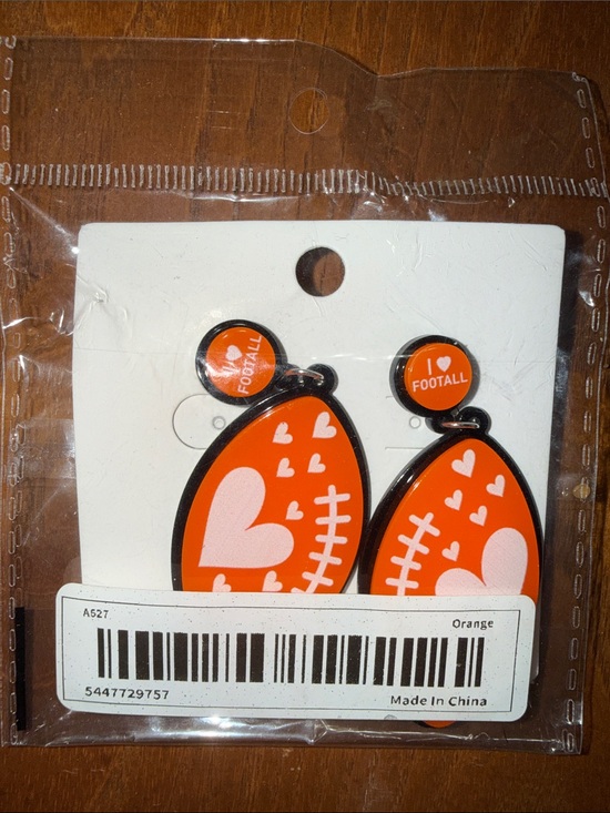 Source Unknown Jewelry - Orange and White Football Heart Dangle Earrings